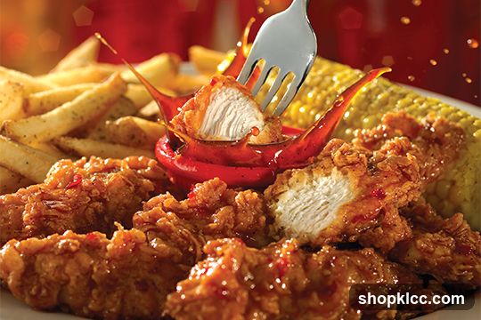 Spicy Chicken Tenders with Fries and Corn