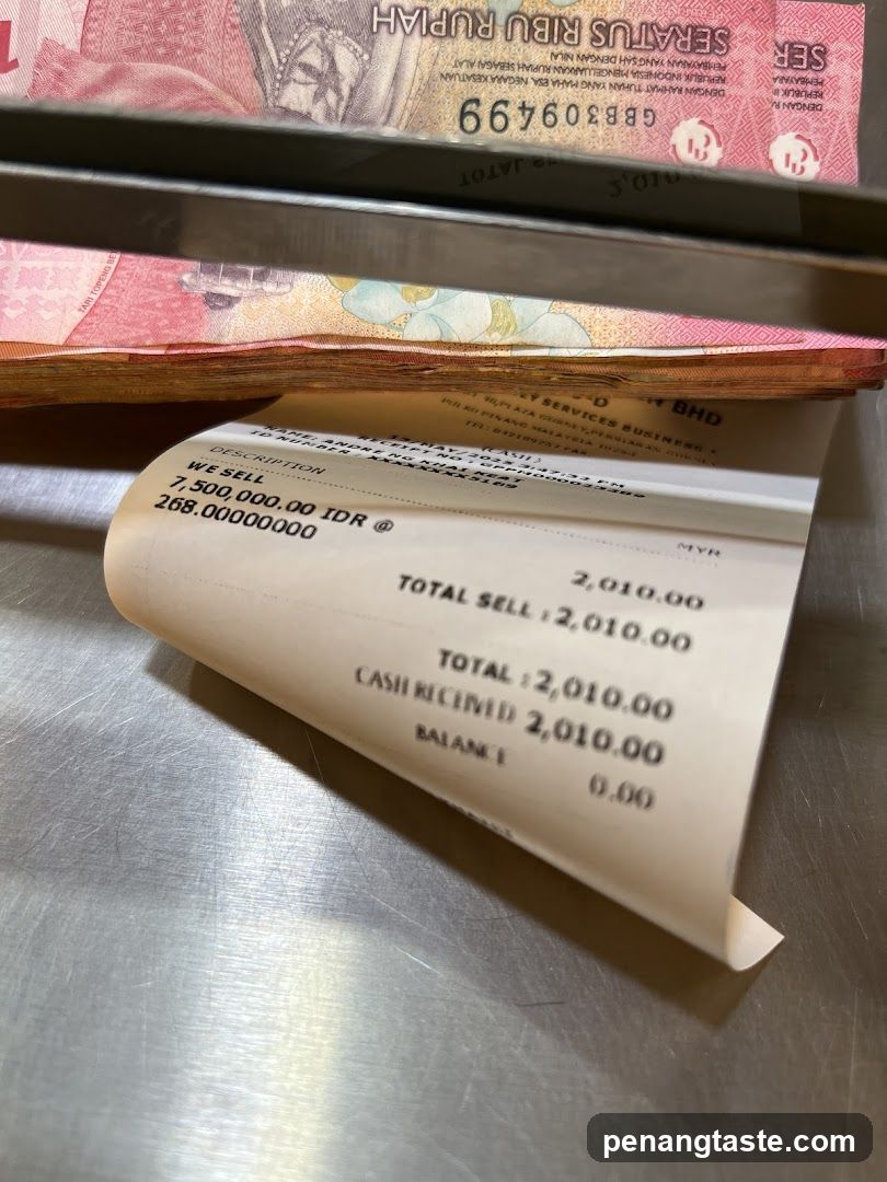 Receipt and Indonesian Rupiah Banknotes