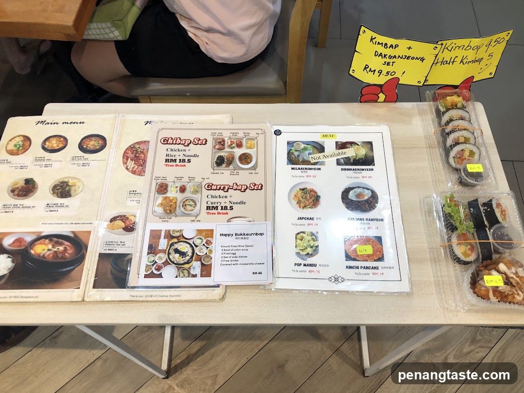 Korean Food Menu and Sushi Rolls