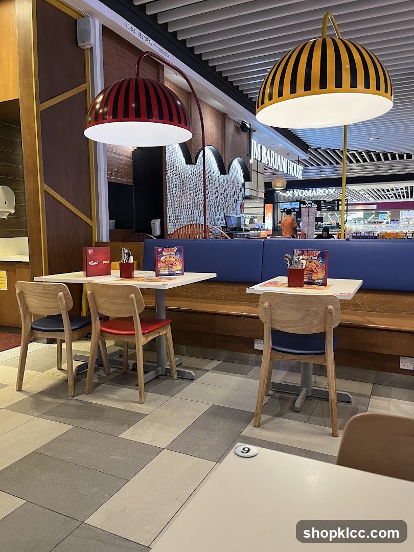 Restaurant Interior with Striped Lamps