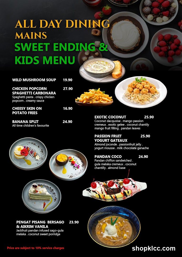 All Day Dining Mains Sweet Ending & Kids Menu