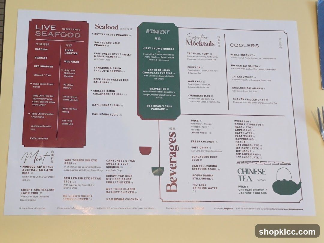 Live Seafood Menu