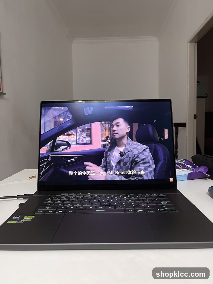 Laptop displaying a video