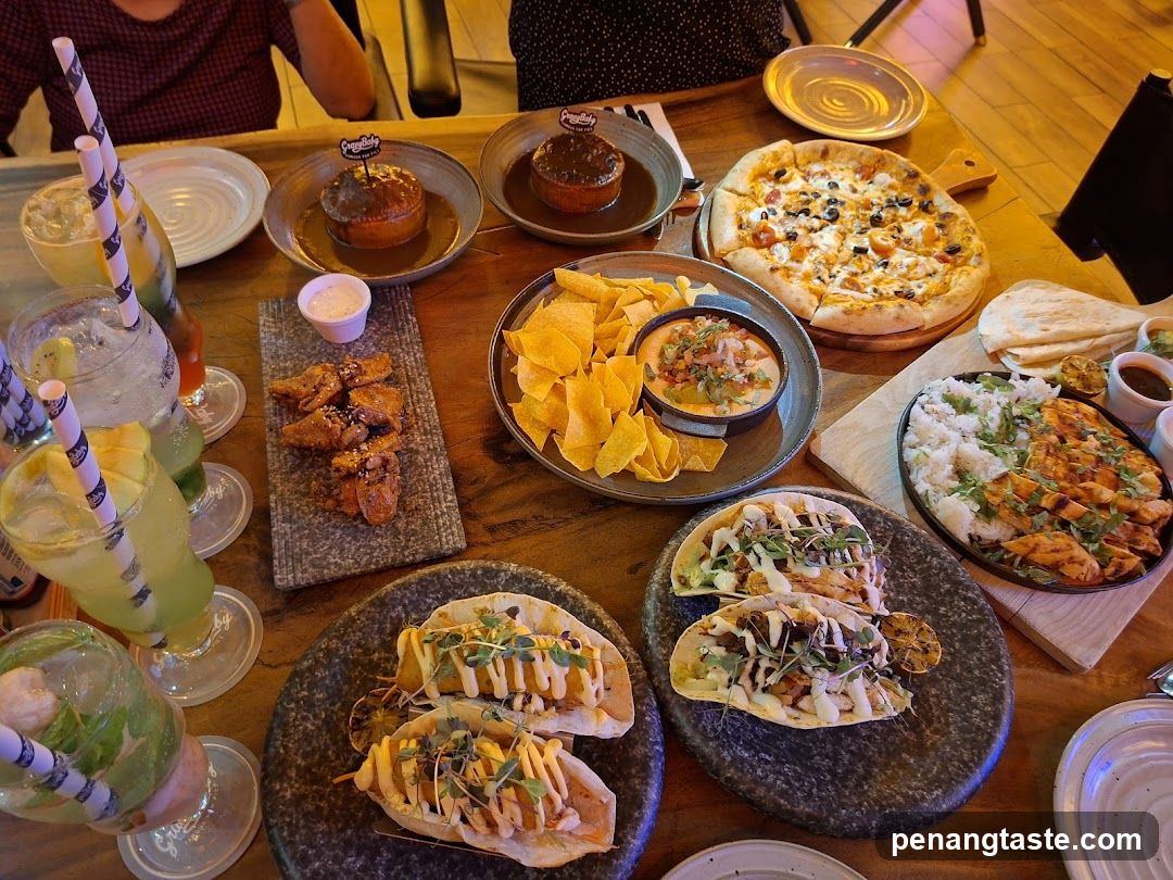 Table full of food and drinks