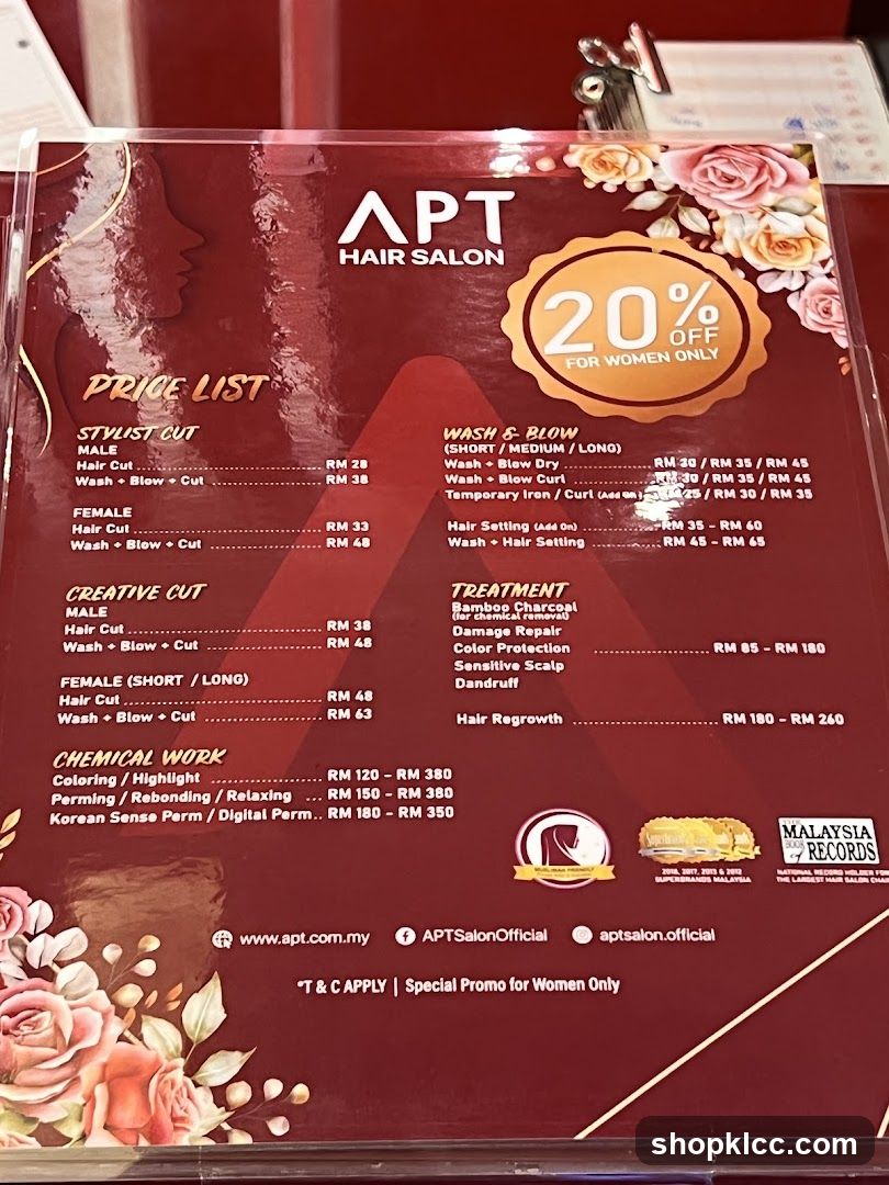 APT HAIR SALON PRICE LIST