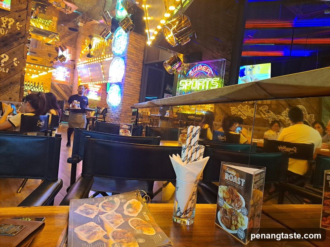 Restaurant Interior with Neon Signs