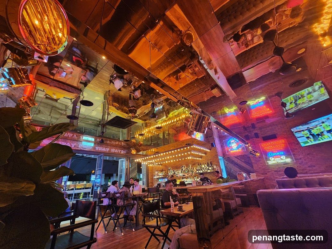 Bar Interior with Neon Signs