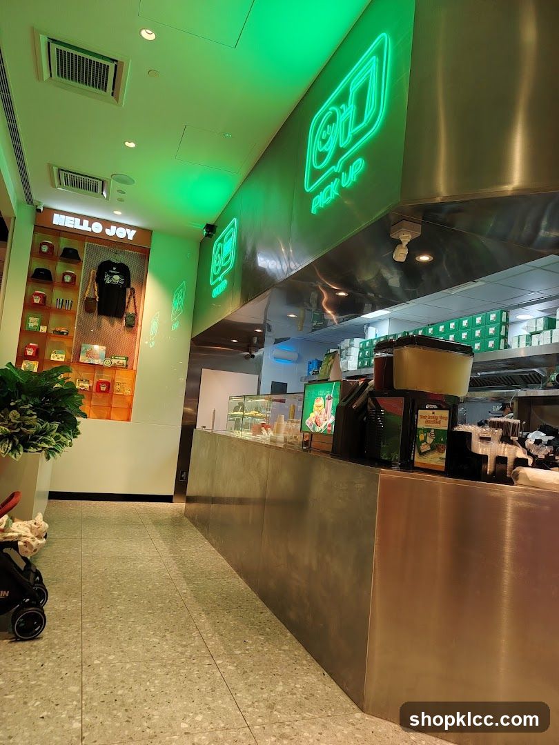 Interior of a food establishment with neon signage