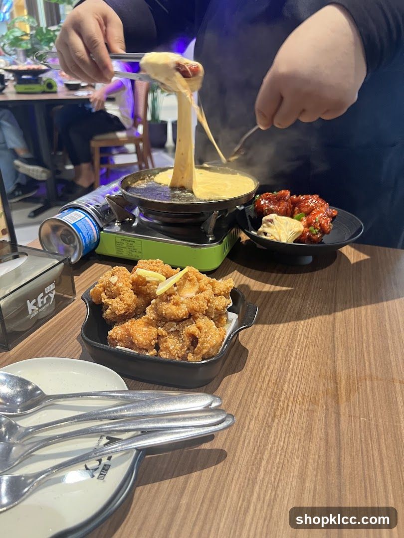 Cheese Pull with Fried Chicken and Korean Fried Chicken
