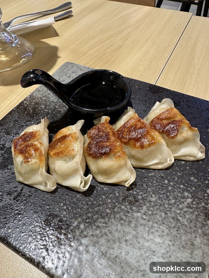 Pan-fried dumplings with dipping sauce
