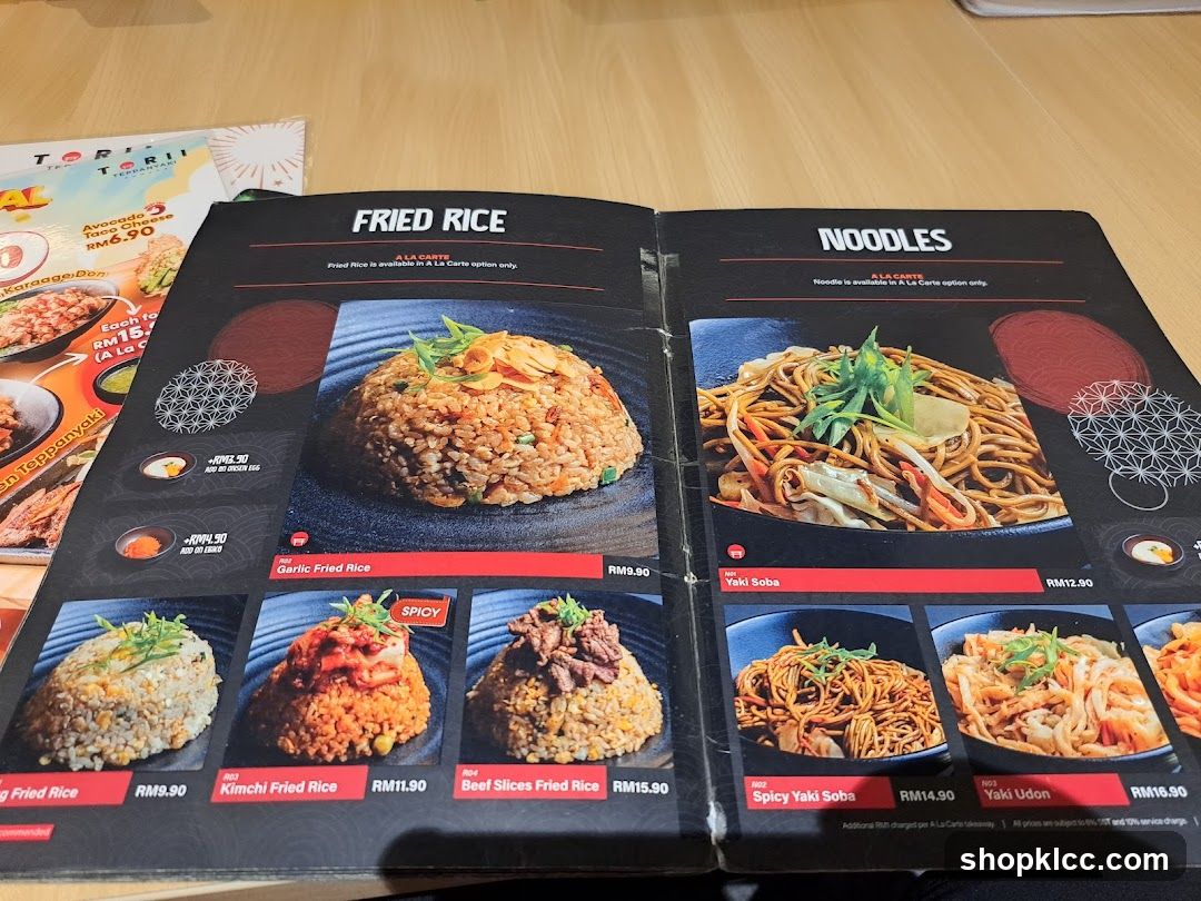 Fried Rice and Noodles Menu