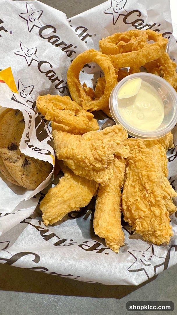 Carl's Jr. Chicken Tenders, Onion Rings, and Cookie