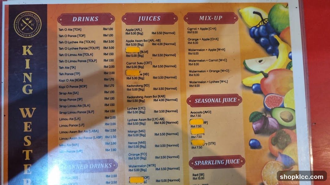 King Western Food Menu