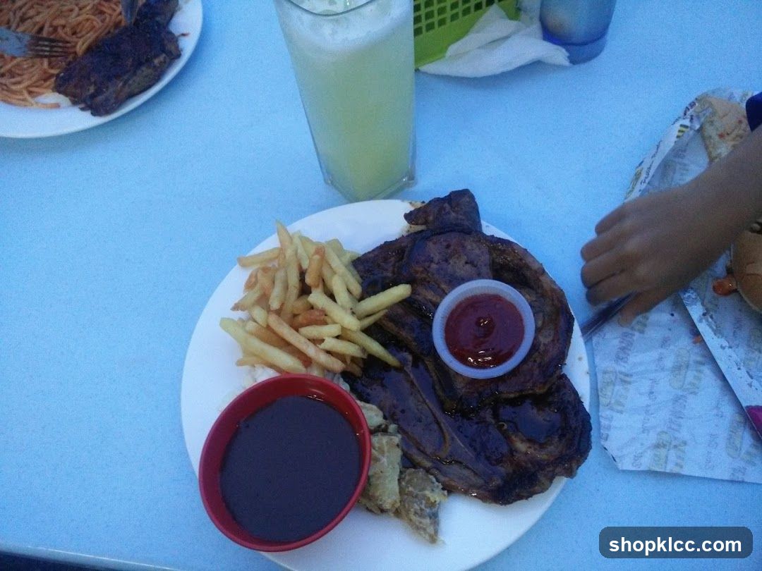 Steak Dinner with Fries and Spaghetti