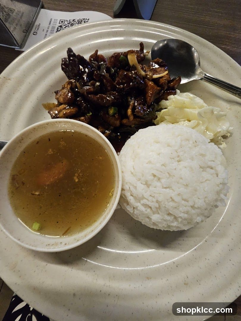 Beef with rice and soup