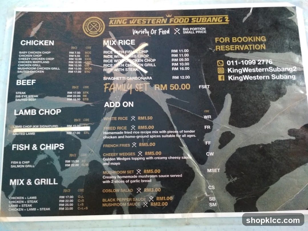 King Western Food Subang 2 Menu