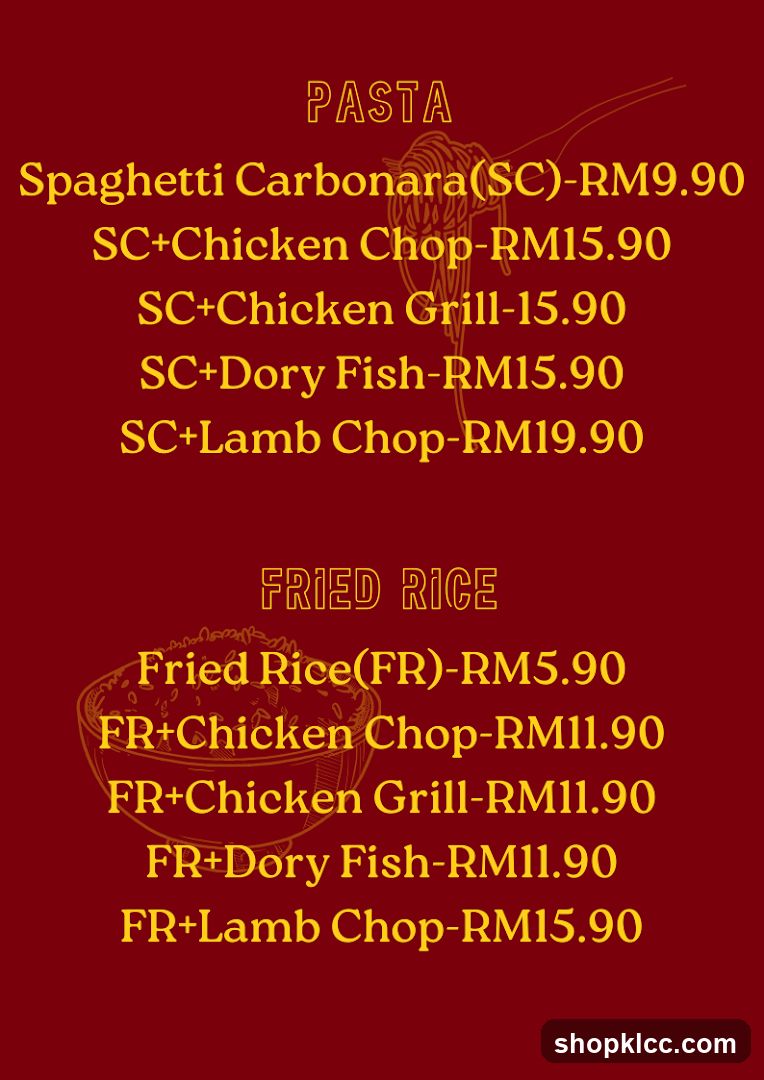 Pasta and Fried Rice Menu