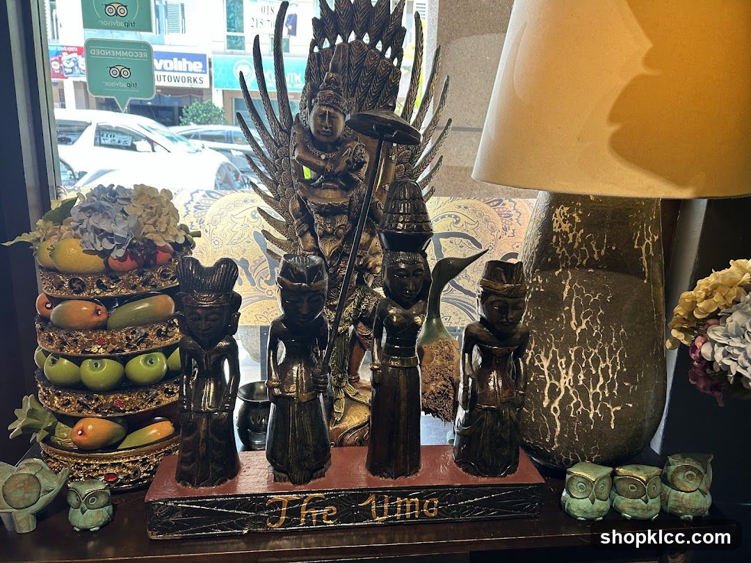 Decorative display with figurines and fruit