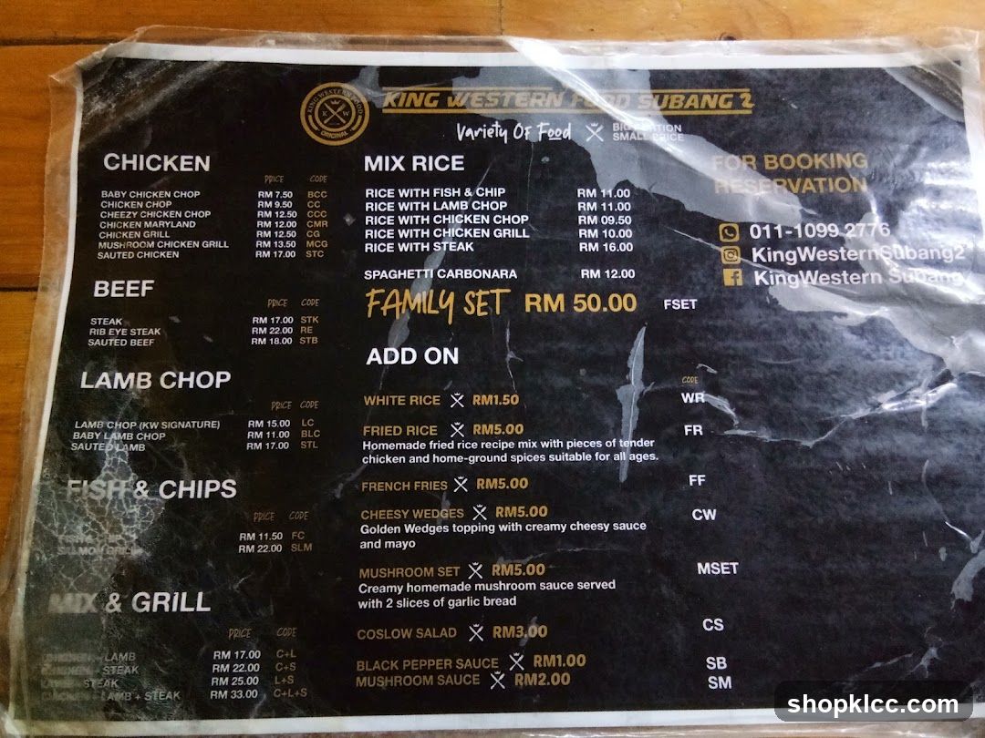 King Western Food Subang 2 Menu