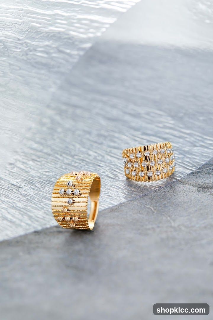 Two gold rings with white gold accents