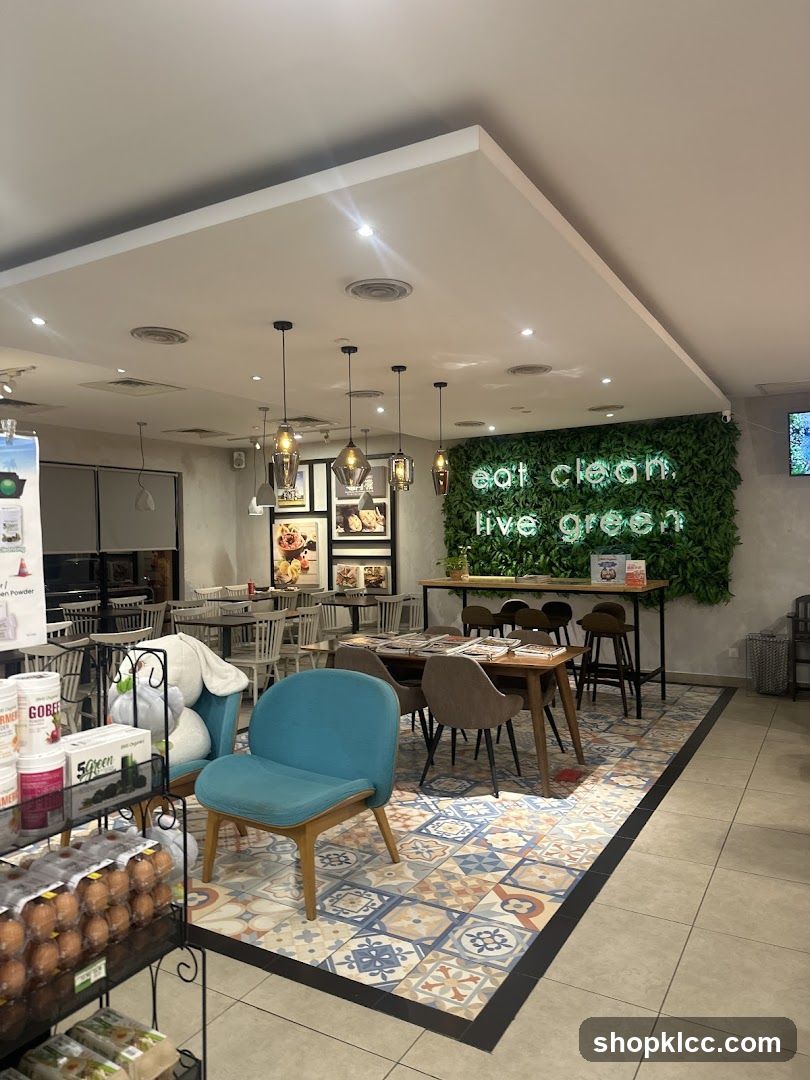 Cafe Interior with Green Wall