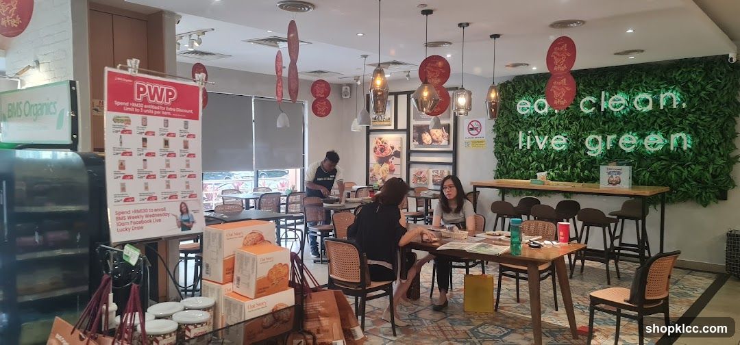 Interior of a cafe with promotional signage