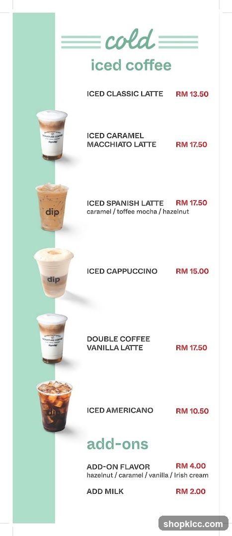 Cold Iced Coffee Menu