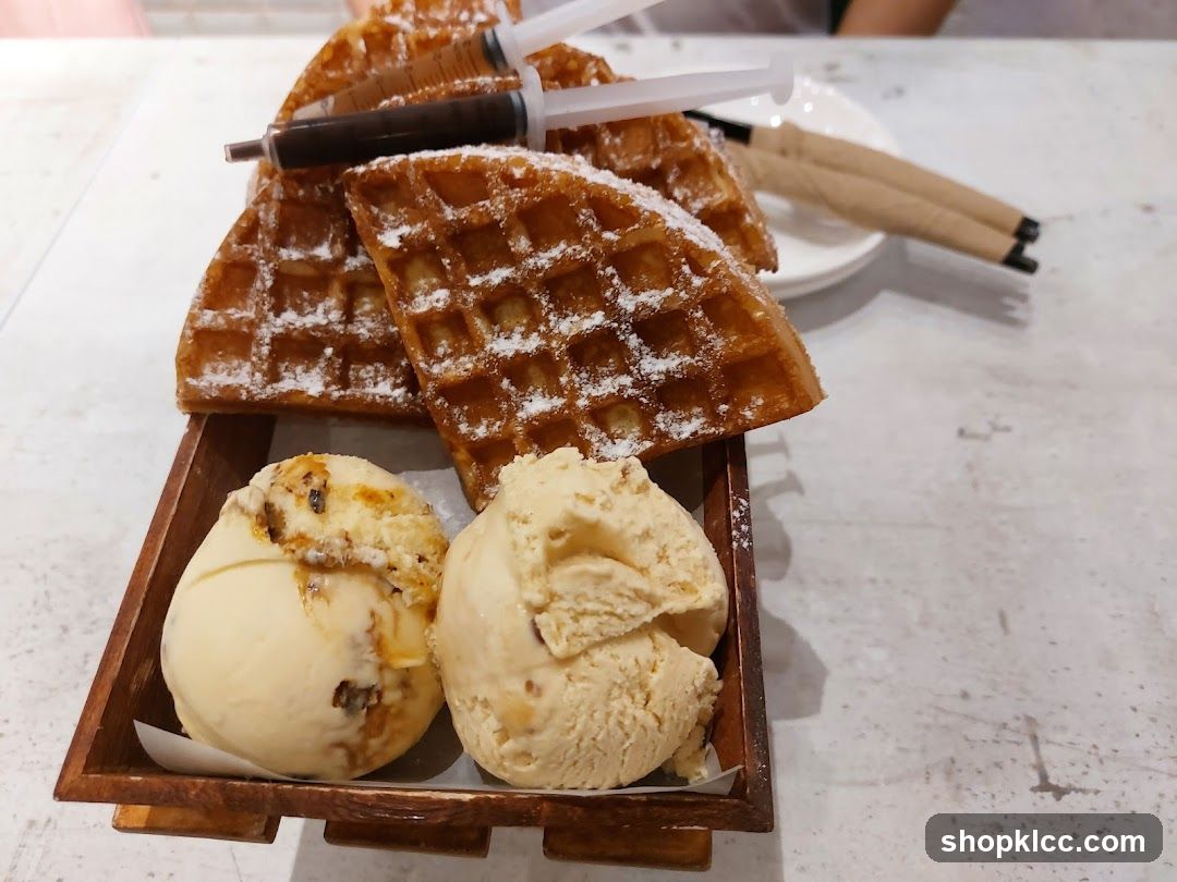 Waffles with Ice Cream and Syrup