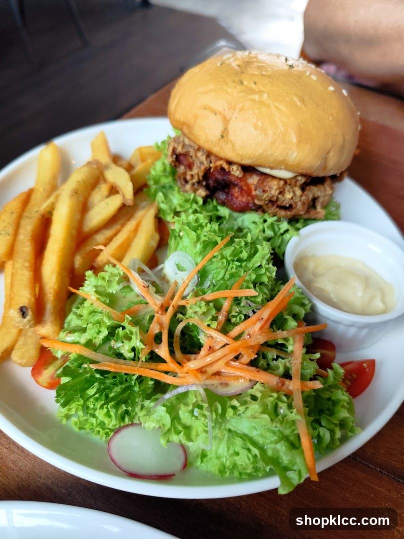 Crispy Chicken Burger with Fries and Salad