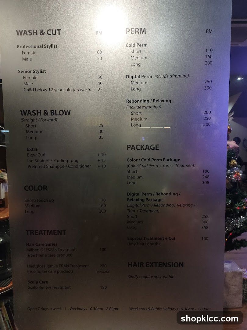 Hair Salon Price List