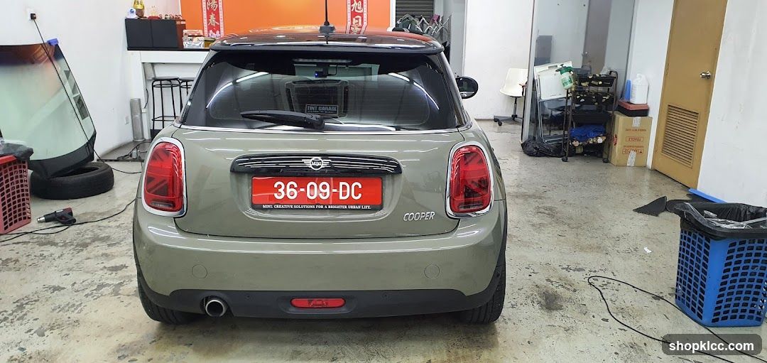Mini Cooper Rear View in Workshop