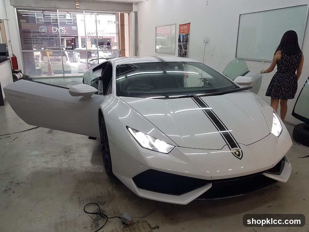 White Lamborghini in Workshop
