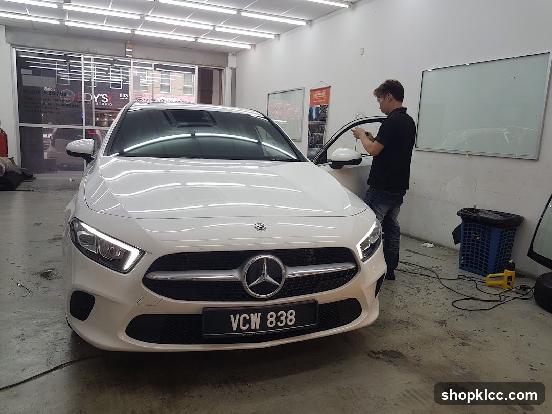 White Mercedes in Workshop