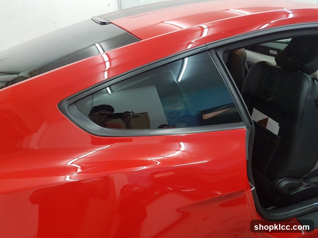 Red car interior and exterior view