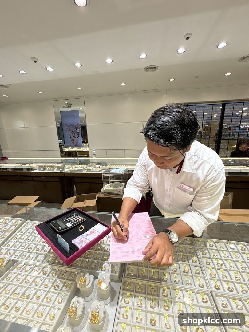 Jewelry store employee processing a transaction