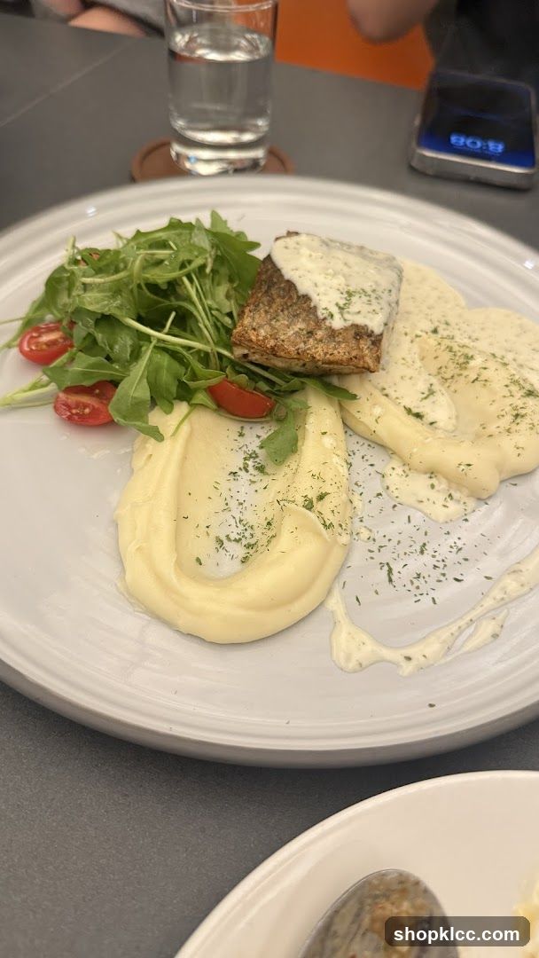 Fish Fillet with Mashed Potatoes and Salad