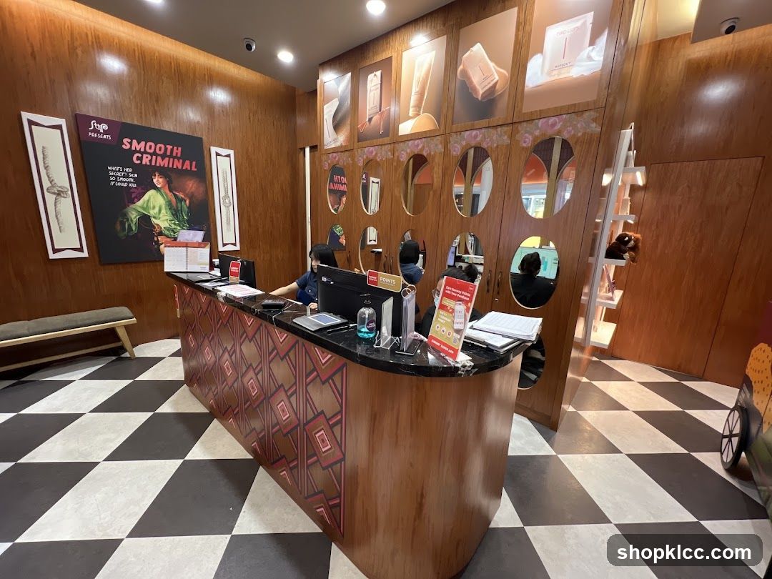 Cosmetics store interior with reception desk