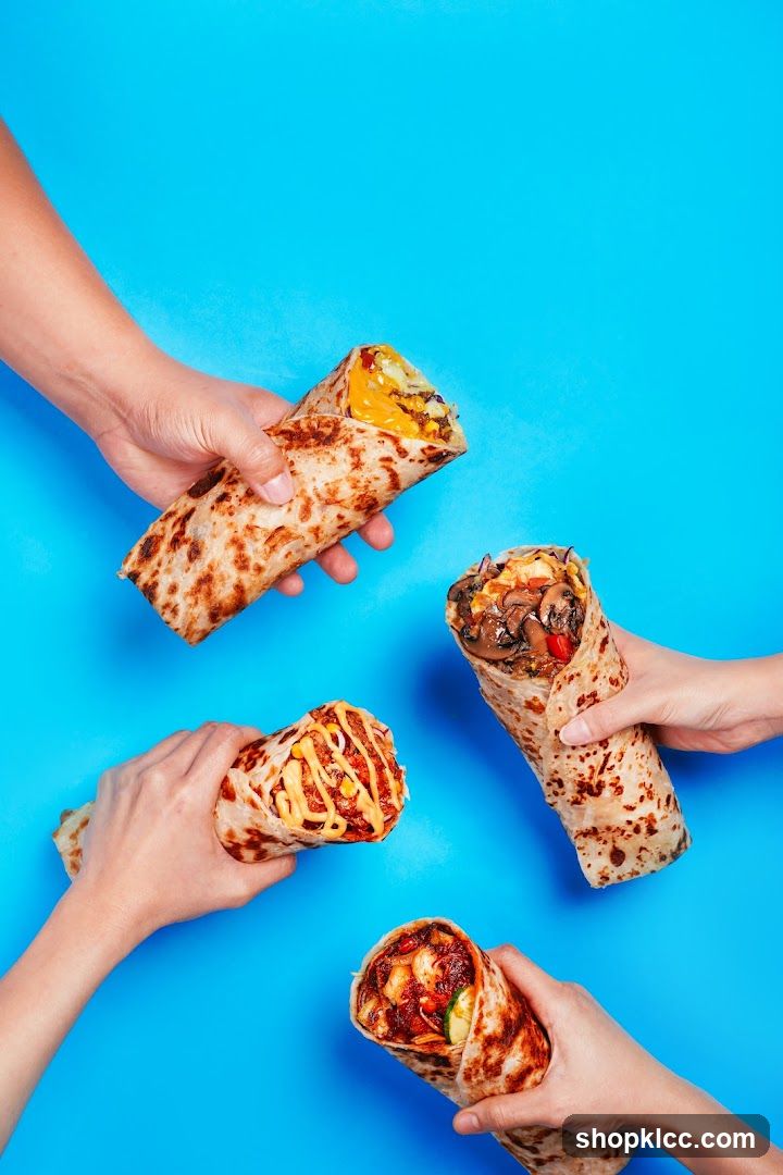 Four Burritos Held by Hands