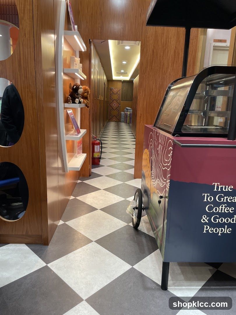 Coffee cart and hallway