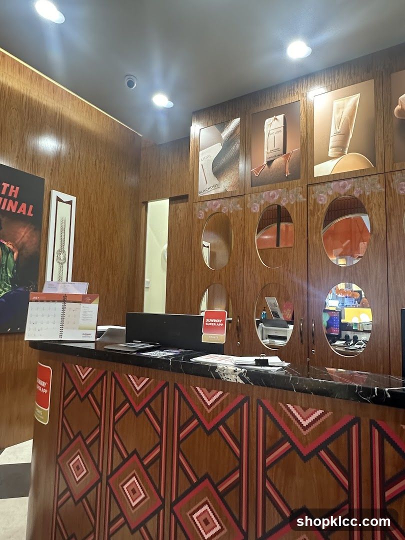 Store interior with counter and promotional displays