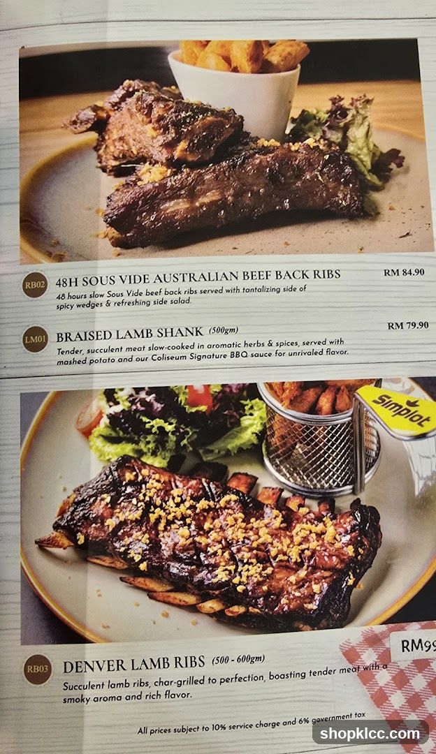 Ribs and Lamb Shank Menu