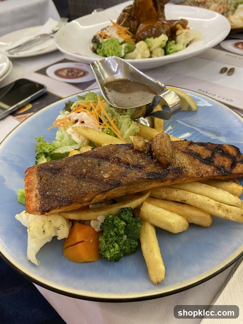 Salmon with Fries and Vegetables
