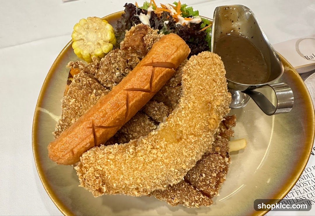 Fried Platter with Sausage and Salad