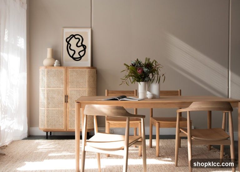Modern Dining Room with Cane Cabinet