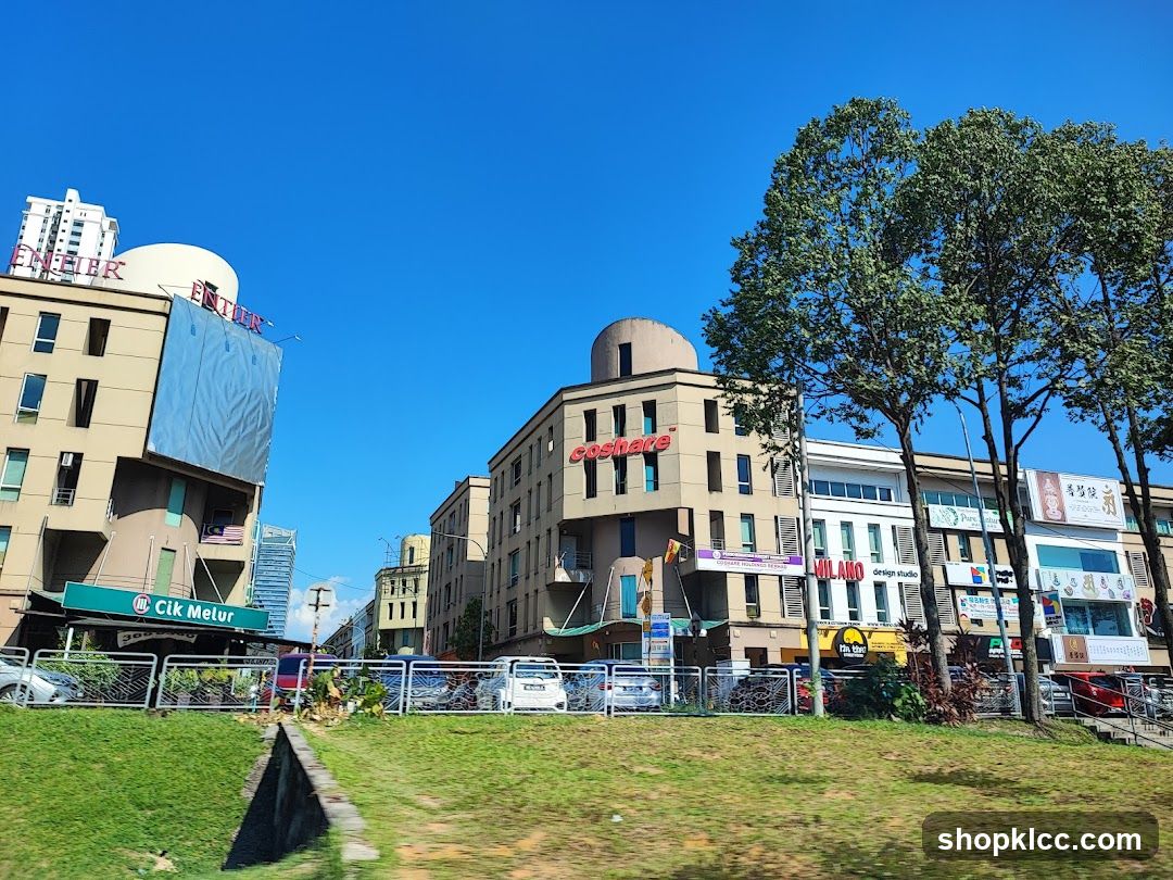 Urban Street Scene with Buildings and Greenery