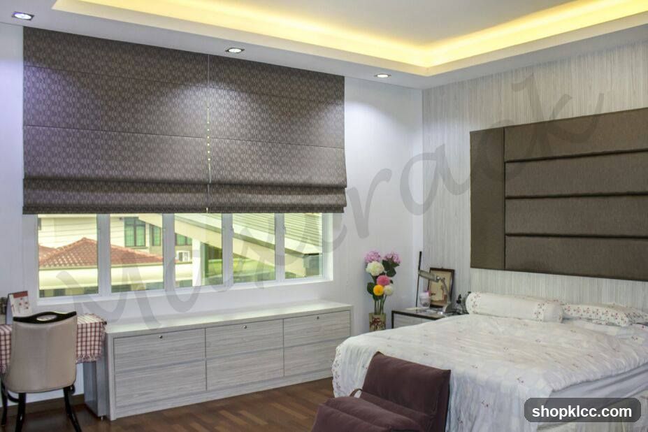 Modern Bedroom Interior with Window Treatments