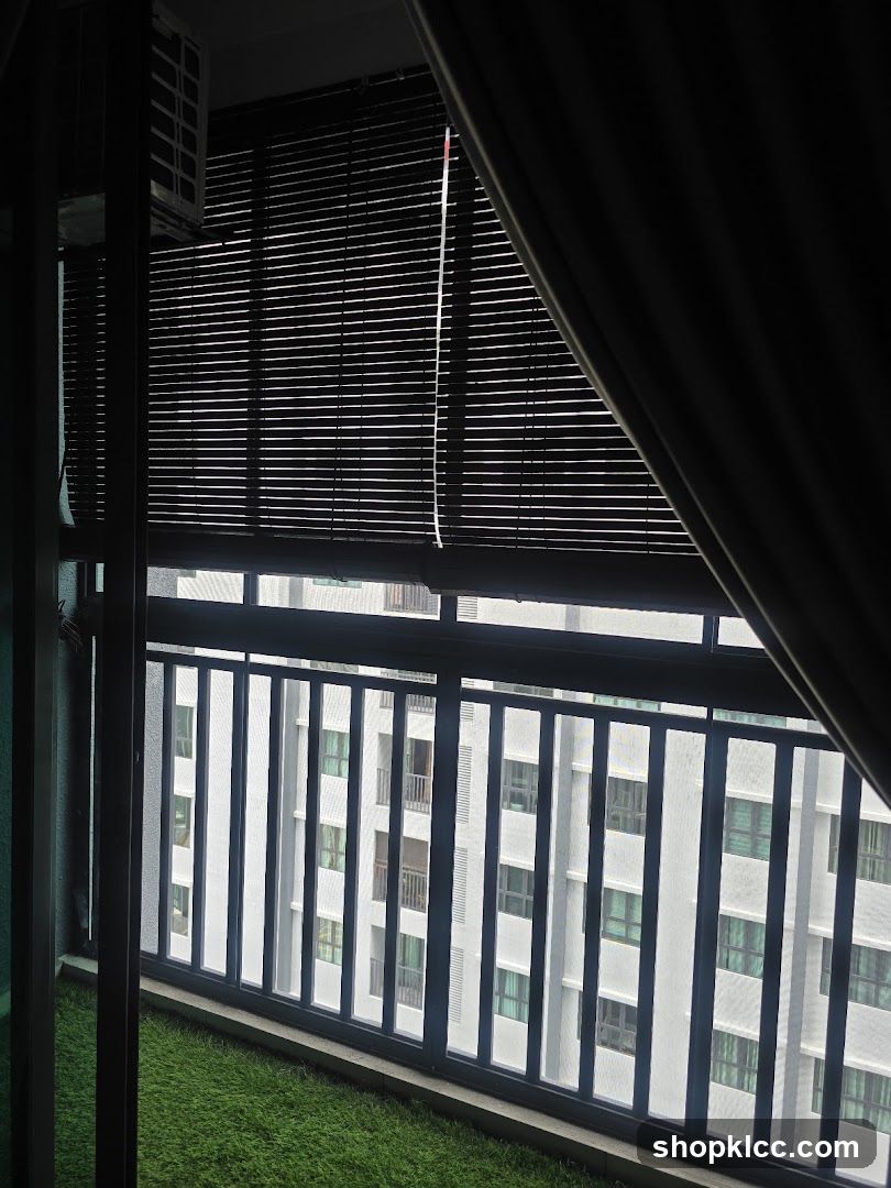 Balcony View with Blinds and Artificial Grass