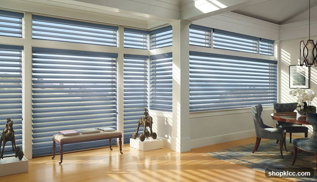 Interior with Blue Blinds and Decorative Elements