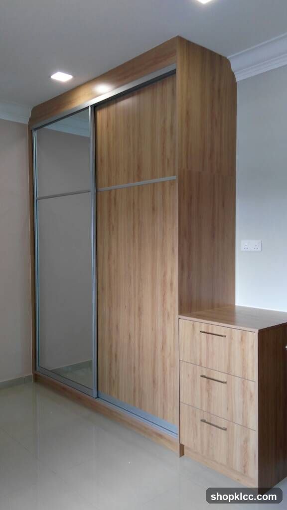 Wooden Sliding Wardrobe with Mirror Doors