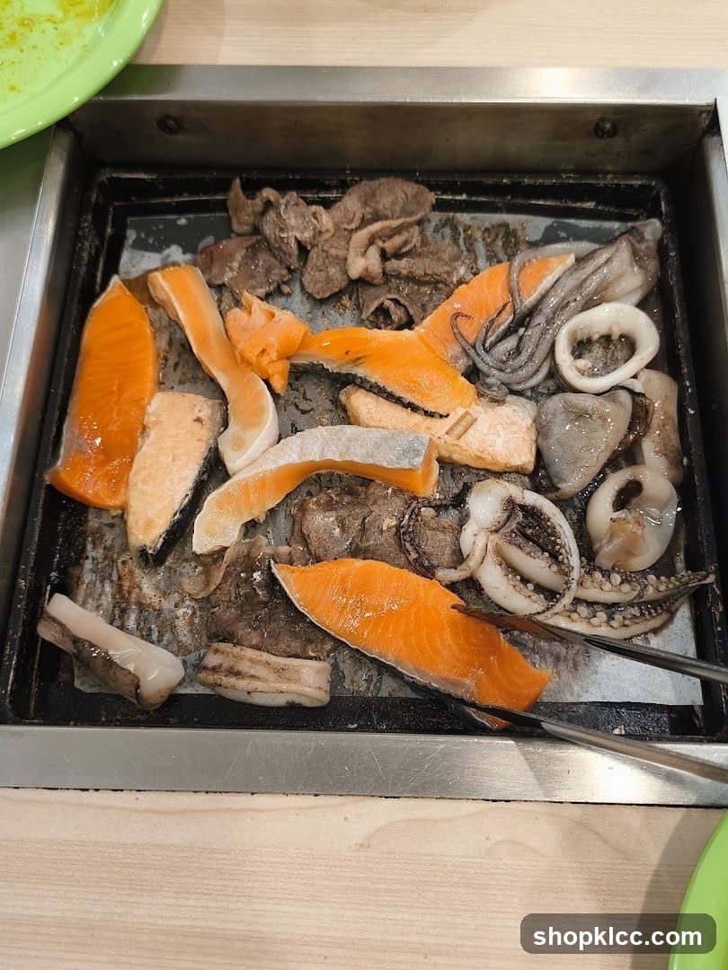 Grill with Salmon and Squid